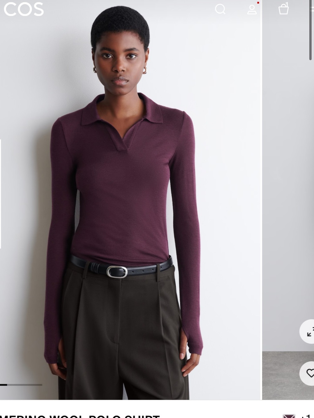 COS Long-Sleeve Merino Polo in Deep Plum